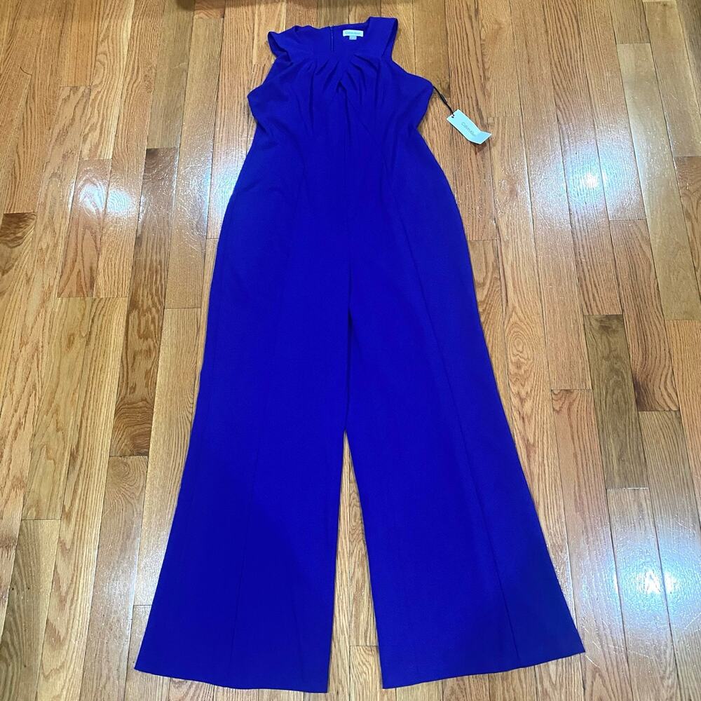 NWT Calvin Klein Blue Keyhole Wide-Leg Sleeveless Jumpsuit Women's Size 14/L